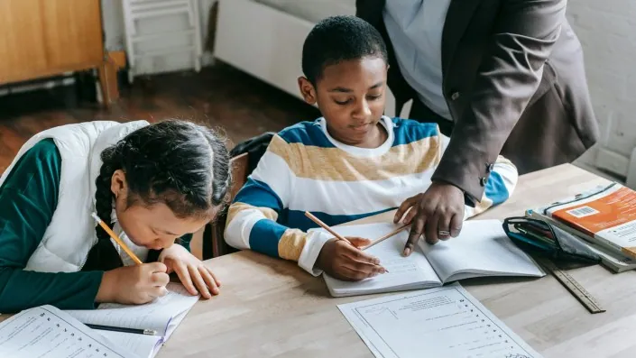 Students learning in a classroom