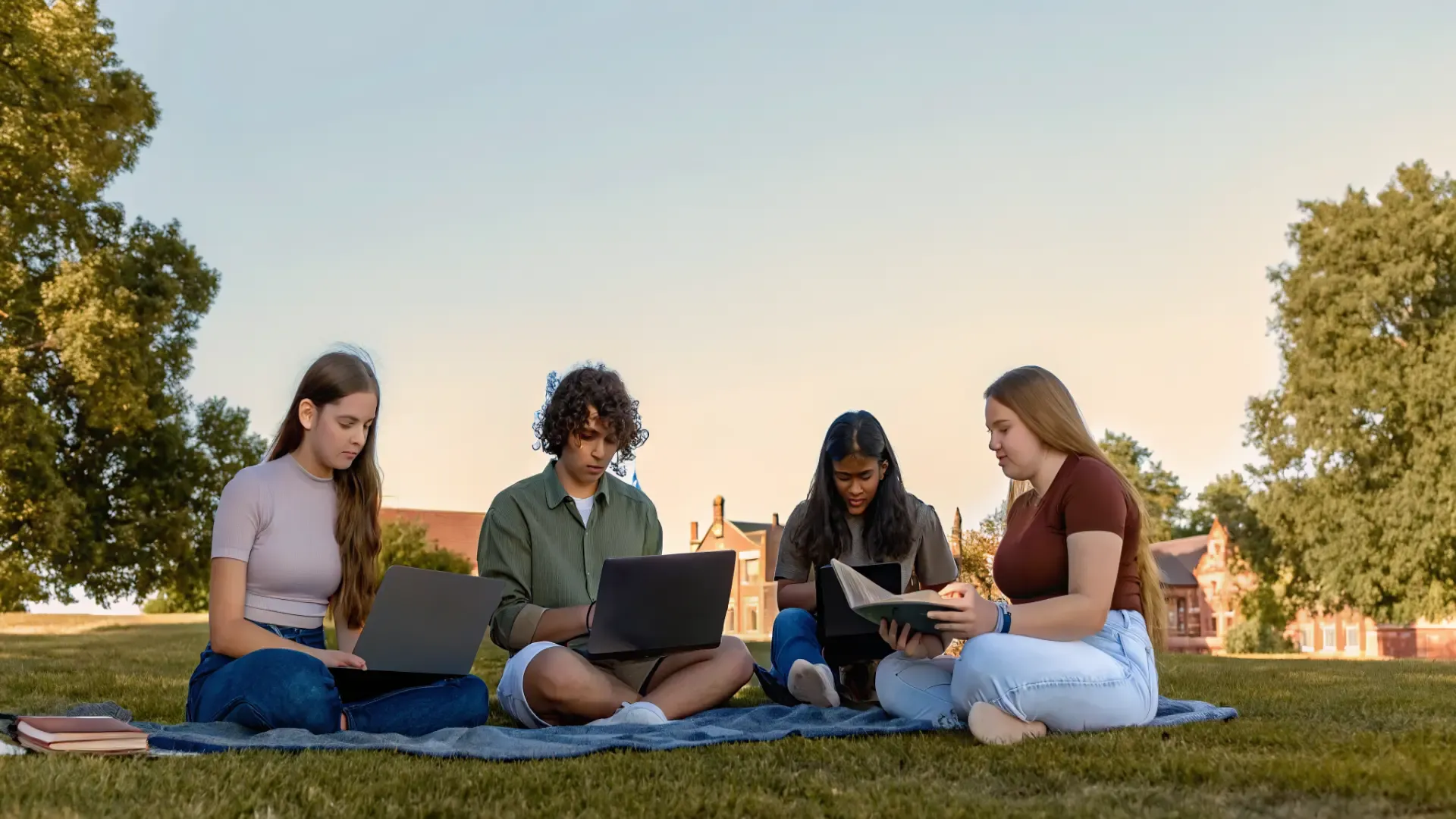 High school student working on an academic enrichment activity outdoors during summer
